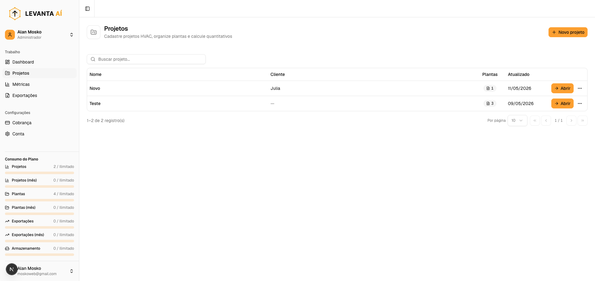 Lista de projetos